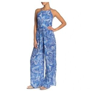 NWT Maaji Floral Print Cover Up Jumpsuit Blue M Beacheear Swim Coastal Printed